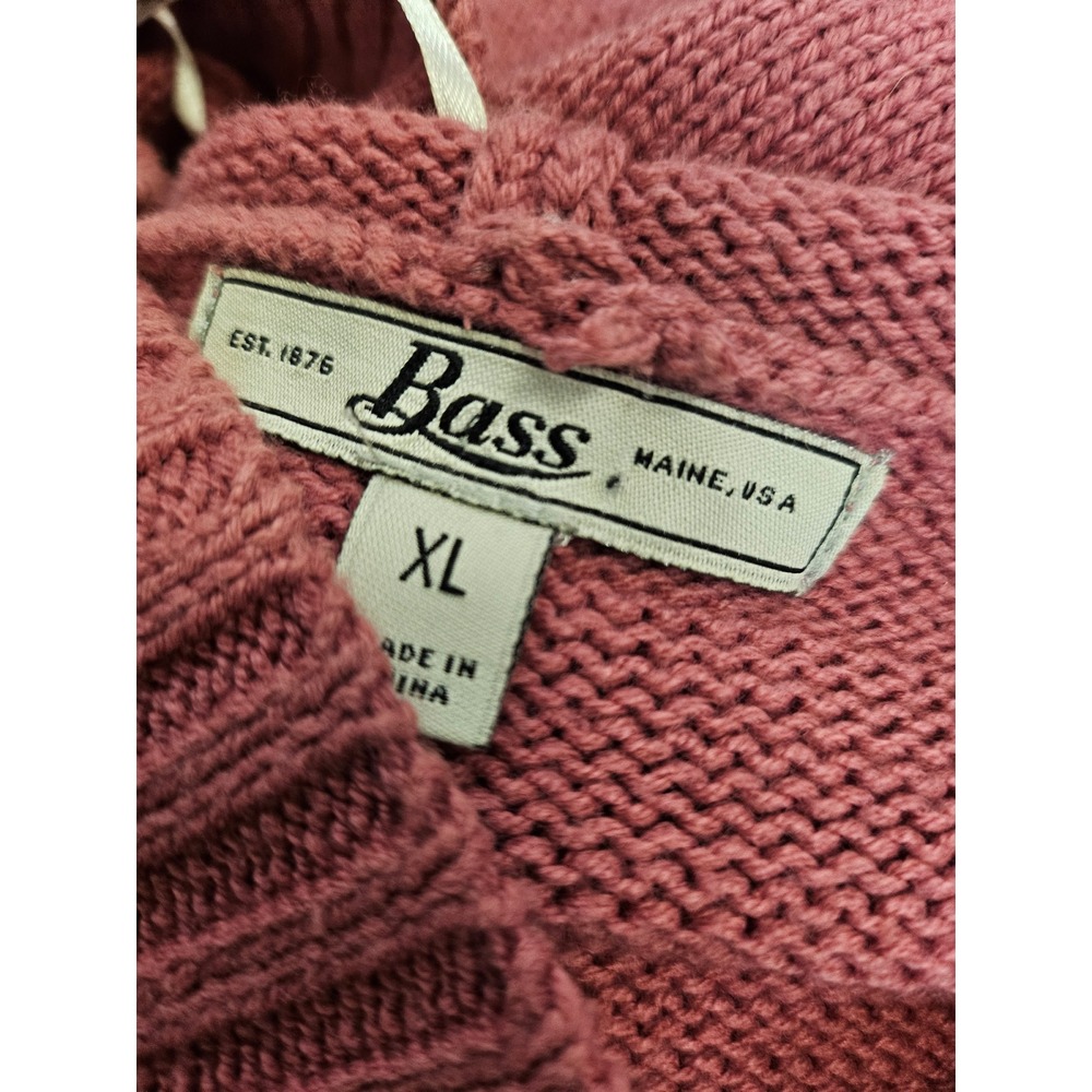 Bass Women Pink Cable Knit Hooded Sweater V-Neck Pullover XL